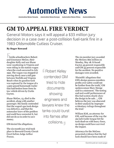GM to Appeal Fire Verdict
