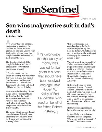 Son wins malpractice suit in dad's death