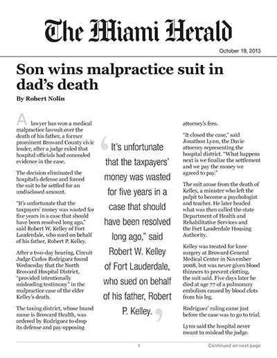 Son wins malpractice suit in dad's death