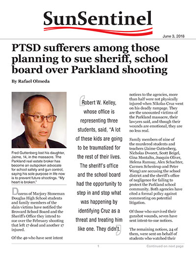 PTSD sufferers among those planning to sue sheriff, school board over Parkland shooting